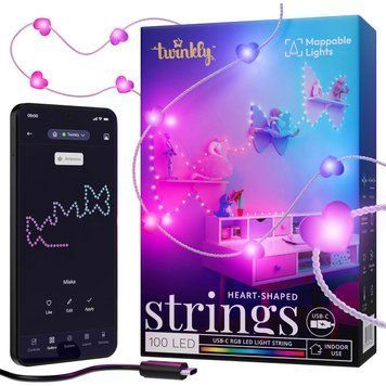 Гірлянда Smart LED Twinkly Candies Heart RGB 100 IP20 6м USB-C прозорий кабель Twinkly RC_TWKH100RGB-T фото