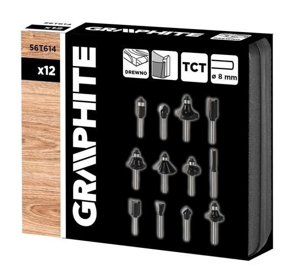 Набір фрез по дереву GRAPHITE WIDIA твердосплавні 8мм 12шт RC_56T614 фото