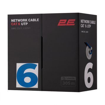 Кабель "витая пара" 2E CAT 6, U-UTP, 305м, AWG 23/1, LSZH-1, синий RC_2E-CBL6EUTP-LSZH1-BLU фото