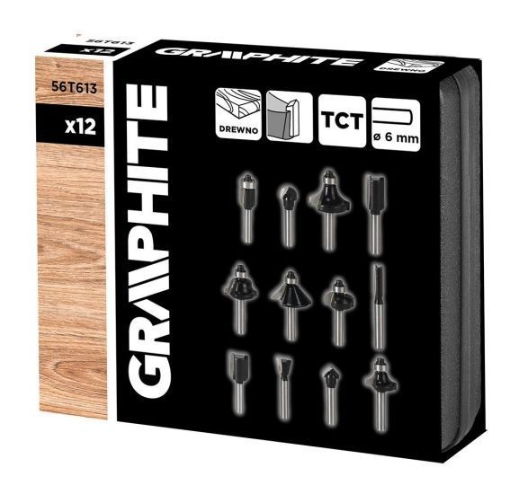 Набір фрез по дереву GRAPHITE твердосплавні 6мм 12шт RC_56T613 фото