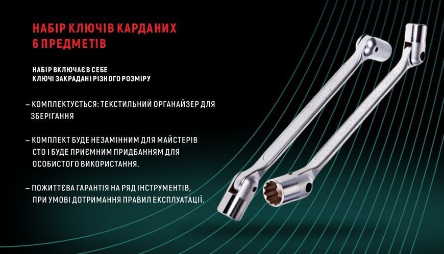 Набір ключів карданних HANS 16406М 6 пр.стрічка OL_00000014243 фото