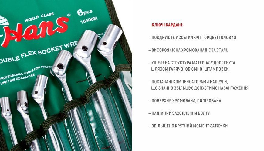 Набір ключів карданних HANS 16406М 6 пр.стрічка OL_00000014243 фото