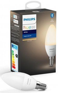 Лампа умная Philips Hue E14, 5.5W(40Вт), 2700K, White, ZigBee, Bluetooth, дымирование RC_929002039903 фото