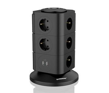Удлинитель SAFEMORE настольный, на 11 розеток + 2 USB выхода, 10A, 220-240V, 2400W, 2м, Black U_21038 фото