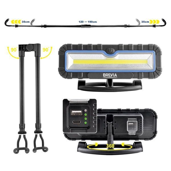 Профессиональная инспекционная лампа Brevia LED 120-190см 2x10W COB 2x1000lm 2x4000mAh Power Bank, type-C LI_11520 фото