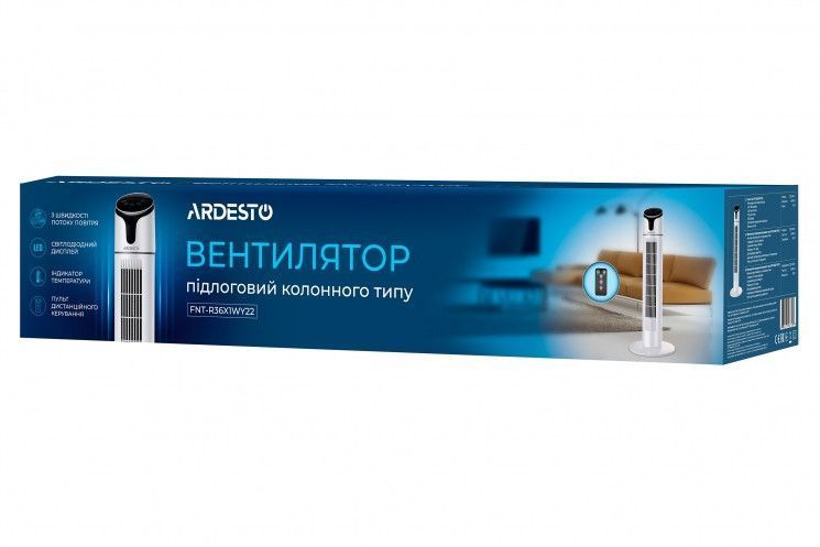 Вентилятор Ardesto FNT-R36X1WY22 колонний, 90см, 50Вт, пульт дистанційного керування, дисплей, чорно-білий RC_FNT-R36X1WY22 фото