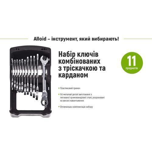 Набір ключів комбінованих тріскачковий та карданом 11 предметів , 8-19мм Alloid OL_21996 фото