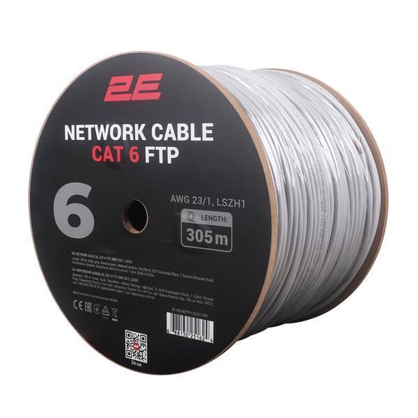 Кабель "вита пара" 2E CAT 6, FTP, 305м, AWG 23/1, LSZH-1, сірий RC_2E-CBL6EFTP-LSZH1-GRY фото