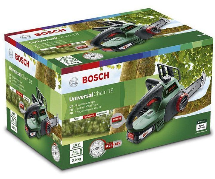 Аккумуляторная цепная пила Bosch UniversalChain 18 (06008B8000) RC_0.600.8B8.000 фото