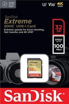 Карта памяти SanDisk SD 32GB C10 UHS-I U3 R100/W60MB/s Extreme V30 RC_SDSDXVT-032G-GNCIN фото