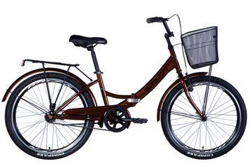 Велосипед сталь 24 Formula SMART тормозная рама-15" коричневый с багажником задн. St с корзиной Pl с крылом St VT_OPS-FR-24-389 фото