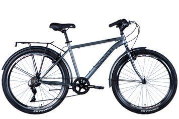 Велосипед сталь 26" Discovery PRESTIGE MAN Vbr рама-18" серый с багажником задн. St с крылом St 2024 VT_OPS-DIS-26-585 фото