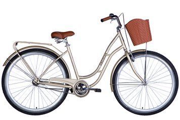 Велосипед сталь 28" Dorozhnik OBSIDIAN гальмівна рама-19,5" шампань з багажником задн St з корзиною Pl з крилом St 2024 VT_OPS-D-28-403 фото