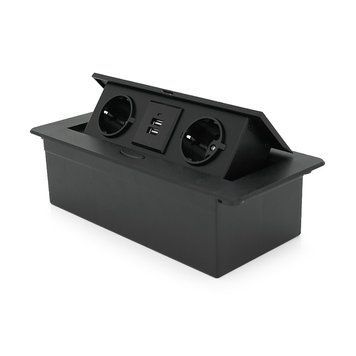 Розетка підлогова висувна із заземленням Voltronic J29L, дві розетки + 2*USB, Input: AC 100-250V 16A, колір - чорний U_20011 фото