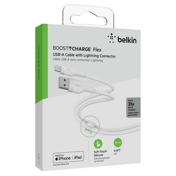 Кабель USB-A >Lightning зарядки/синхронізації Belkin 2м, силіконовий з кліпсою, білий RC_CAA008BT2MWH фото