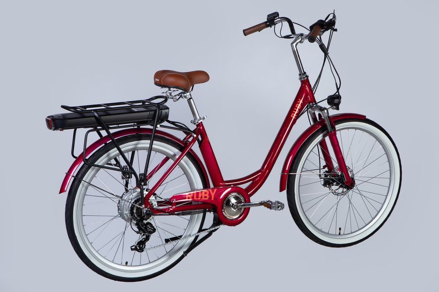 Велосипед з електроприводом 26" AL Dorozhnik eRUBY DD FR рама-17" 48B 12.5А*г 500Вт бордовий YS 7496 2025 VT_ELB-D-26-248 фото
