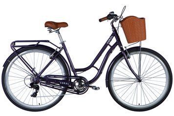 Велосипед алюміній 28 Dorozhnik CORAL FRW Vbr рама-19" сливовий з багажником задн St з корзиною Pl з крилом St 2024 VT_OPS-D-28-405 фото