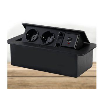 Розетка підлогова висувна із заземленням Voltronic J29L, дві розетки + 2*USB + 2* RJ45, Input: AC 100-250V 16A, колір - чорний U_20012 фото