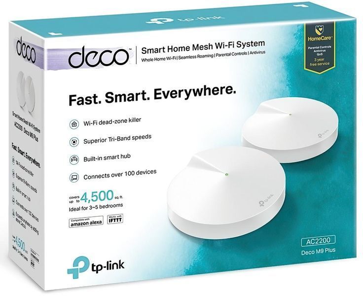 Система WiFi-Mesh TP-LINK Deco M9 PLUS AC2200, 2xGE LAN/WAN, 1xUSB, 2мод, Zigbee RC_DECO-M9-PLUS-2-PACK фото