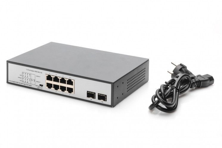 Коммутатор DIGITUS 8-port Gigabit PoE+ 2 SFP Uplinks 180W Unmanaged RC_DN-95140 фото