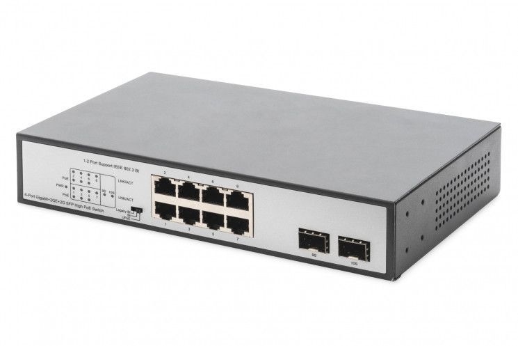 Коммутатор DIGITUS 8-port Gigabit PoE+ 2 SFP Uplinks 180W Unmanaged RC_DN-95140 фото