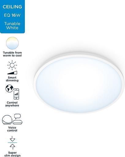 Потолочный светильник умный WiZ SuperSlim Ceiling, 16W, 1500lm, 29,2см, 2700-6500K, Wi-Fi, белый RC_929002685101 фото