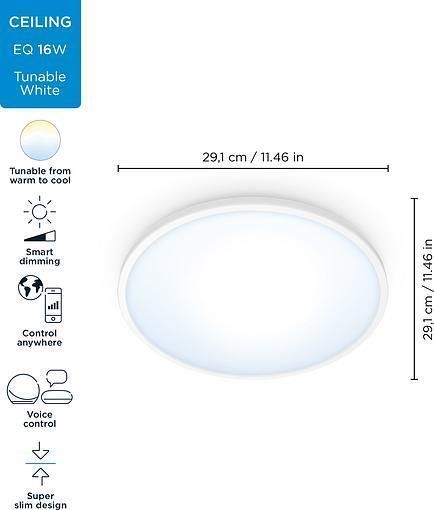 Потолочный светильник умный WiZ SuperSlim Ceiling, 16W, 1500lm, 29,2см, 2700-6500K, Wi-Fi, белый RC_929002685101 фото