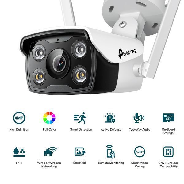 IP-камера TP-LINK VIGI С340-W-4, PoE, 4Мп, 4 мм, Wi-Fi, H265+, IP66, Bullet, цветное ночное видение, внешняя RC_VIGI-C340-W4 фото