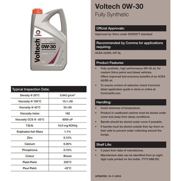 Моторное масло Comma VOLTECH 0W-30 5л LI_VTC5L фото
