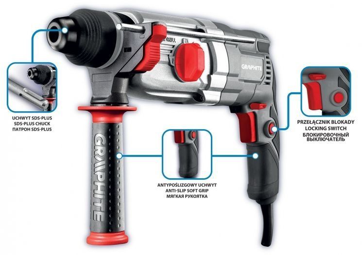Перфоратор GRAPHITE SDS-plus 900Вт 3.4Дж кейс 6.1кг RC_58G539 фото