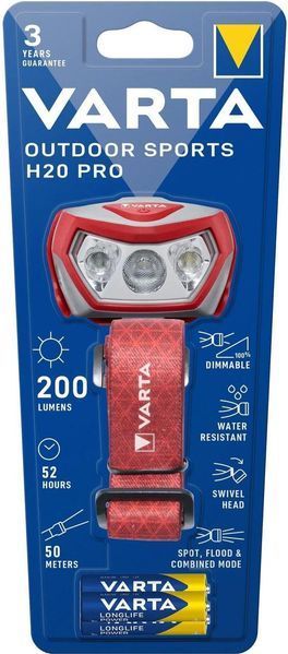 Ліхтар Налобний Outdoor Sports H20 Pro IPX4, до 200 люмен, до 50 метрів, біле/червоне світло, 3хААА VARTA RC_17650101421 фото