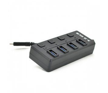 Хаб Type-C, 4 порта USB 3.0, 20 см, с кнопкой на каждый порт, Black, Blister U_12941 фото