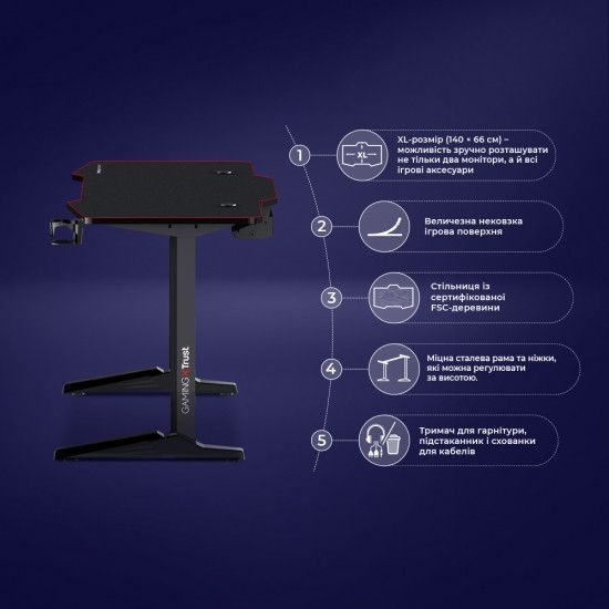 Ігровий стіл Trust GXT 1175 Imperius XL Black RC_23802_TRUST фото