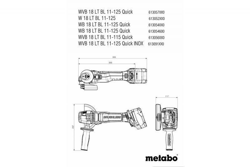 Акумуляторна болгарка Metabo WVB 18 LT BL 11-125 Quick (Каркас) HY_90115336 фото