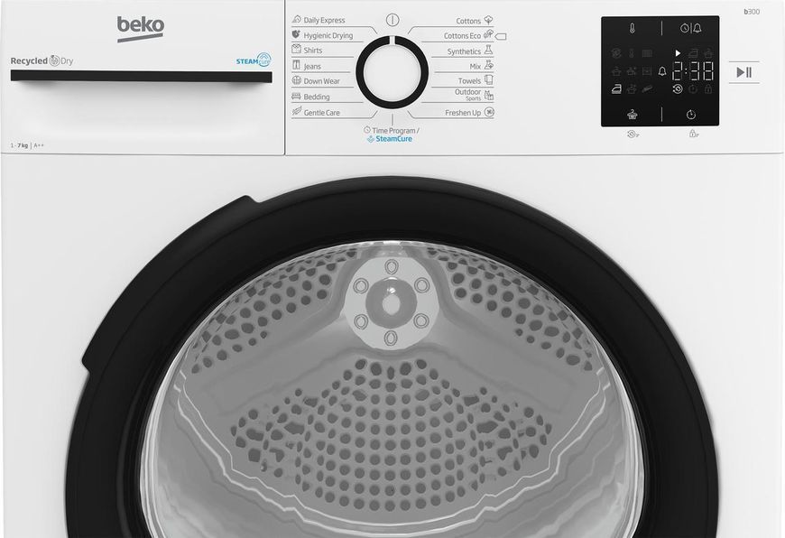 Beko Сушильная машина тепловой насос, 7кг, A++, 54.5см, дисплей, ф-ция ПАР, белый RC_BM3T37239WB фото