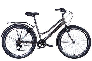 Велосипед сталь 26 Discovery PRESTIGE WOMAN Vbr рама-17" серый с багажником задн St с крылом St 2024 VT_OPS-DIS-26-591 фото