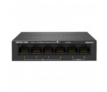 Комутатор POE Mercury MS06CP з 4 портами POE+ 2 порти UP-Link 100Мбіт, БП в комплекті, Q20 U_24062 фото