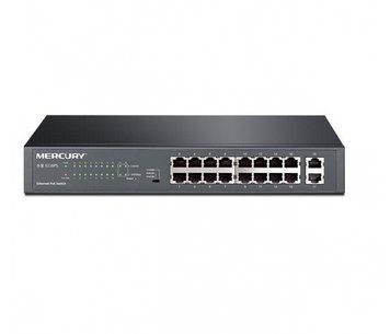 Комутатор POE Mercury S118PS 16 портів POE 100Мбіт + 2 порт Ethernet (UP-Link) 1000Мбіт, БП вбудований, U_15590 фото