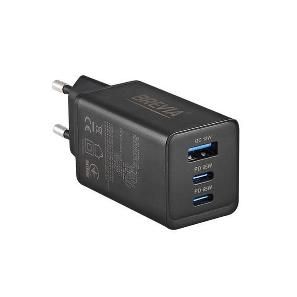 Мережевий зарядний пристрій Brevia ePowerGaN PD65W 2xUSB-C+USB-A чорний LI_44065GDCUB фото