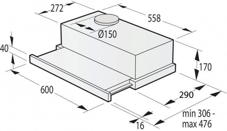 Вытяжка Gorenje TH64E3BG телескопическая, 60см, 350м3ч, черный RC_TH64E3BG фото