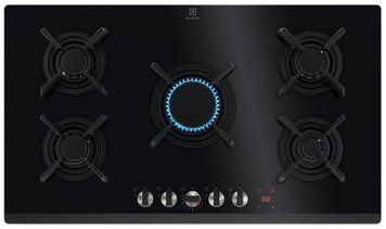 Варочная поверхность Electrolux газовая на стекле, 90см, чугун, электрон. управление, Hob2Hood, черный RC_KGG953753K фото