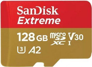 Карта пам'яті SanDisk microSD 128GB C10 UHS-I U3 R190/W90MB/s Extreme V30 + SD RC_SDSQXAA-128G-GN6MA фото