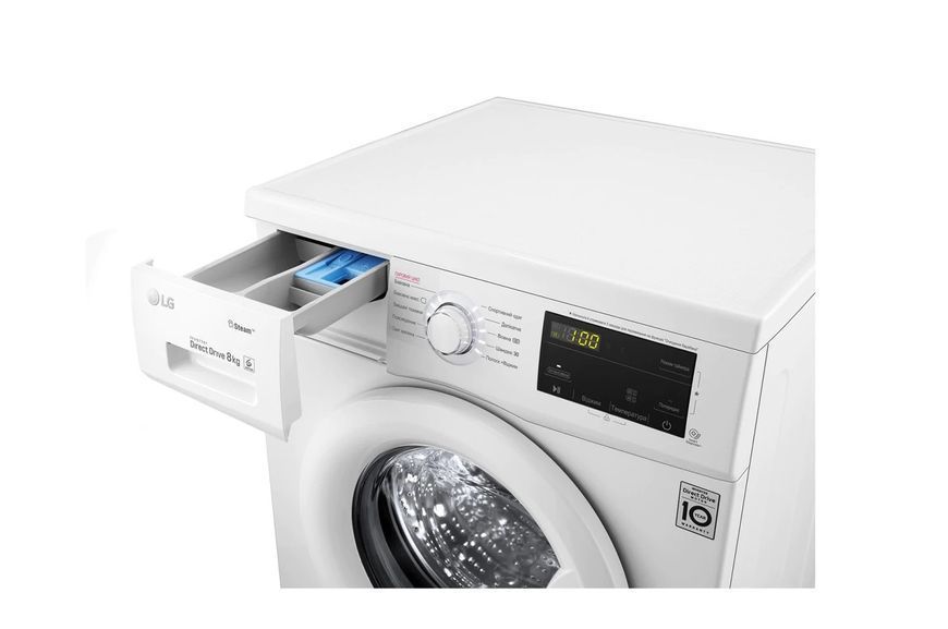 Пральна машина LG фронтальна, 8кг, 1400, A+++, 55см, дисплей, пара, інвертор, білий RC_F4J3TS0W фото