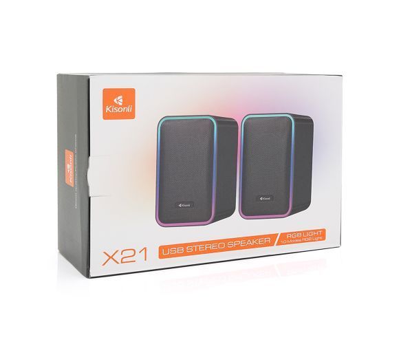 Колонки Kisonli X21BT, 2x10W, USB/RGB light/BT, DC: 5V/1-2A, Чорний, Q15 U_31330 фото