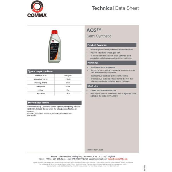 Трансмісійне масло Comma AQ3 AUTO TRANS FLUID 5л LI_AQ35L фото