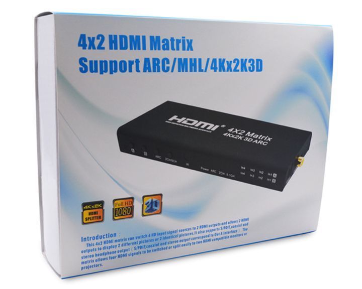 HDMI спліттер Voltronic Matrix 4X2, якістю 4K, 2K, 3D (розмір 220*168*53) вага 0.6 кг U_15615 фото