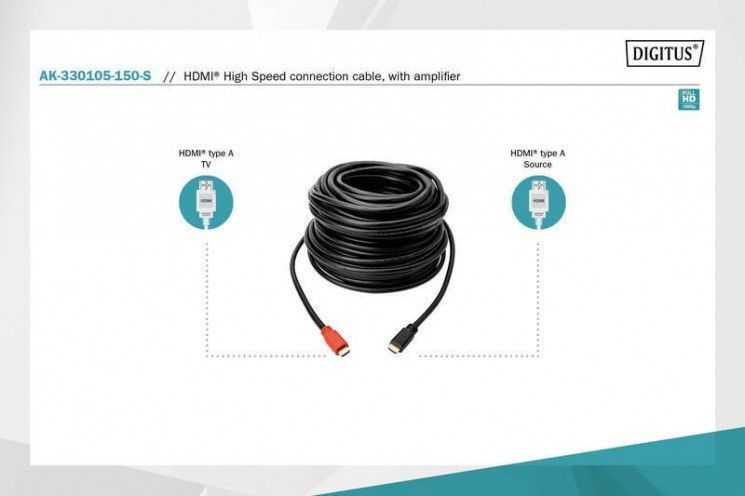 Кабель Digitus HDMI High speed с усилителем (AM/AM) 15m, black RC_AK-330105-150-S фото