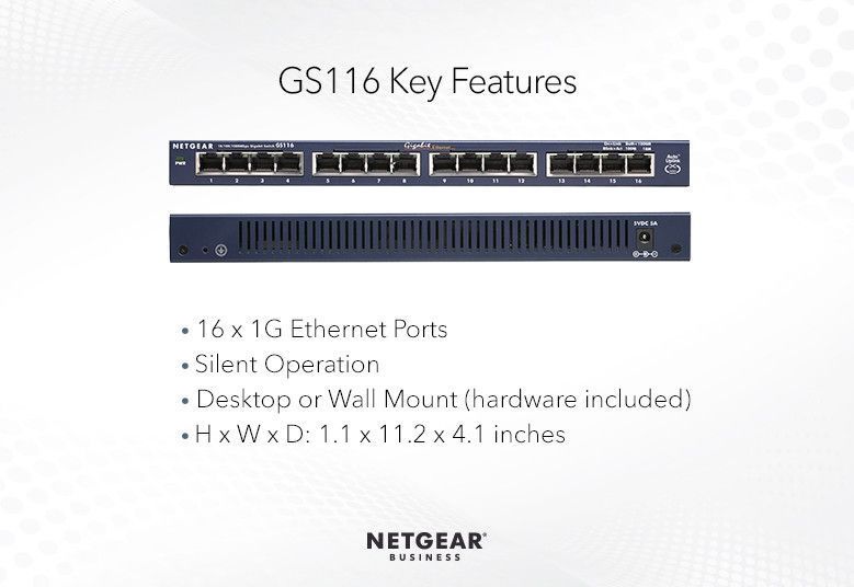 Комутатор NETGEAR GS116GE 16xGE, Некерований RC_GS116GE фото