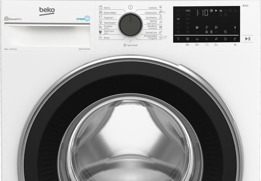 Пральна машина Beko фронтальна, 9кг, 1400, A+++, 55см, дисплей, SMART, ПАР, інв., білий RC_B3WFU5943W фото