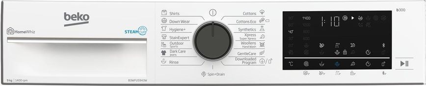 Пральна машина Beko фронтальна, 9кг, 1400, A+++, 55см, дисплей, SMART, ПАР, інв., білий RC_B3WFU5943W фото